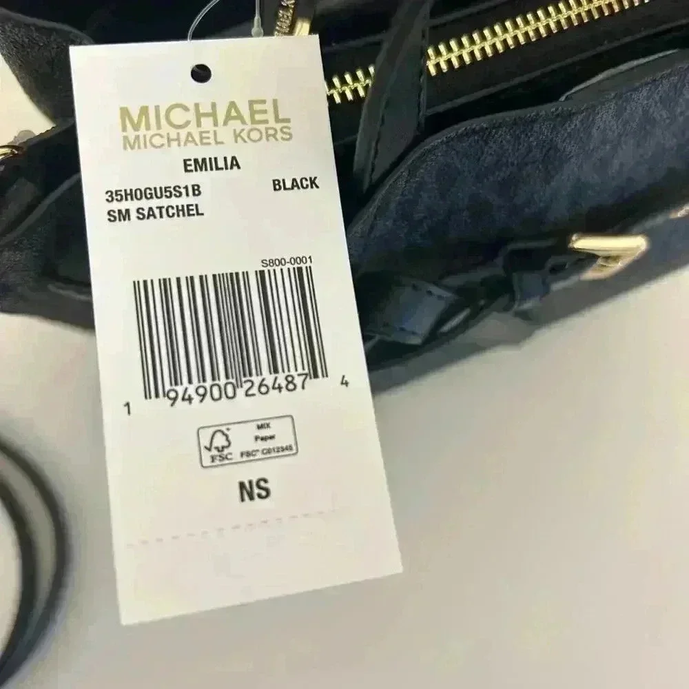 Michael Kors Emilia Small Satchel Crossbody Bag Black MK Signature